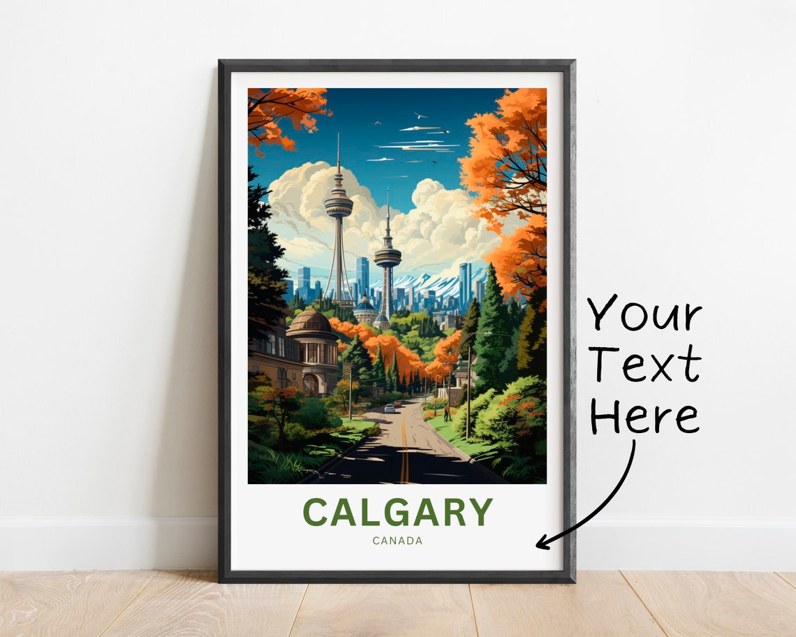 Personalized Calgary Canada Skyline Tower Autumn Street Travel Poster