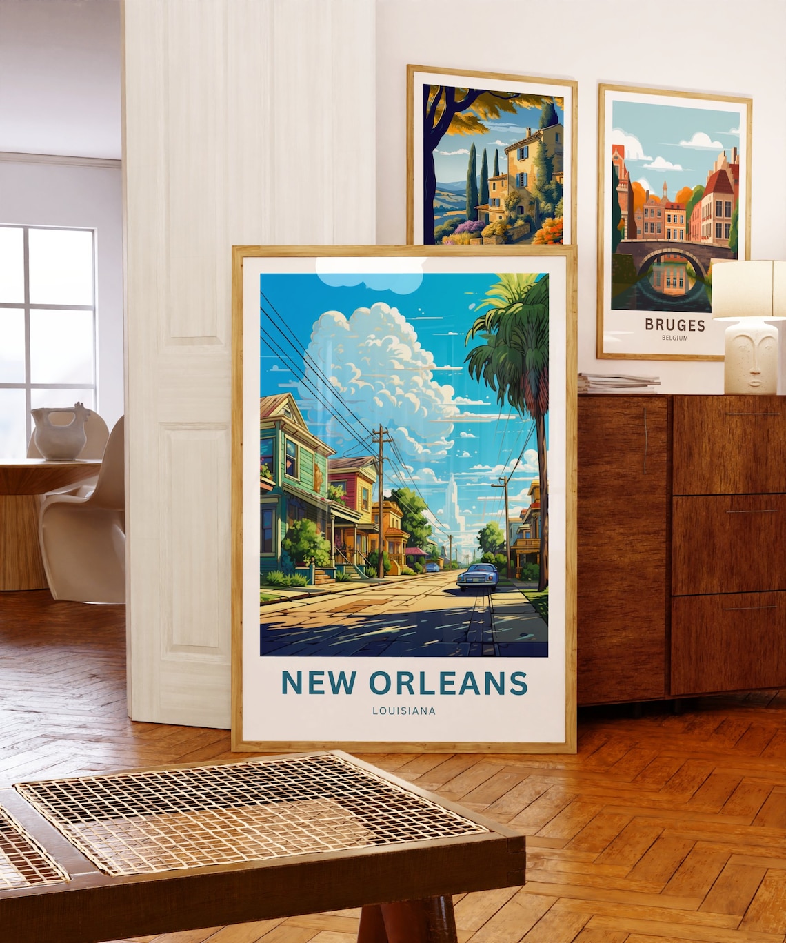 New Orleans Louisiana Palm Street Classic Car Blue Sky Poster - Image 5