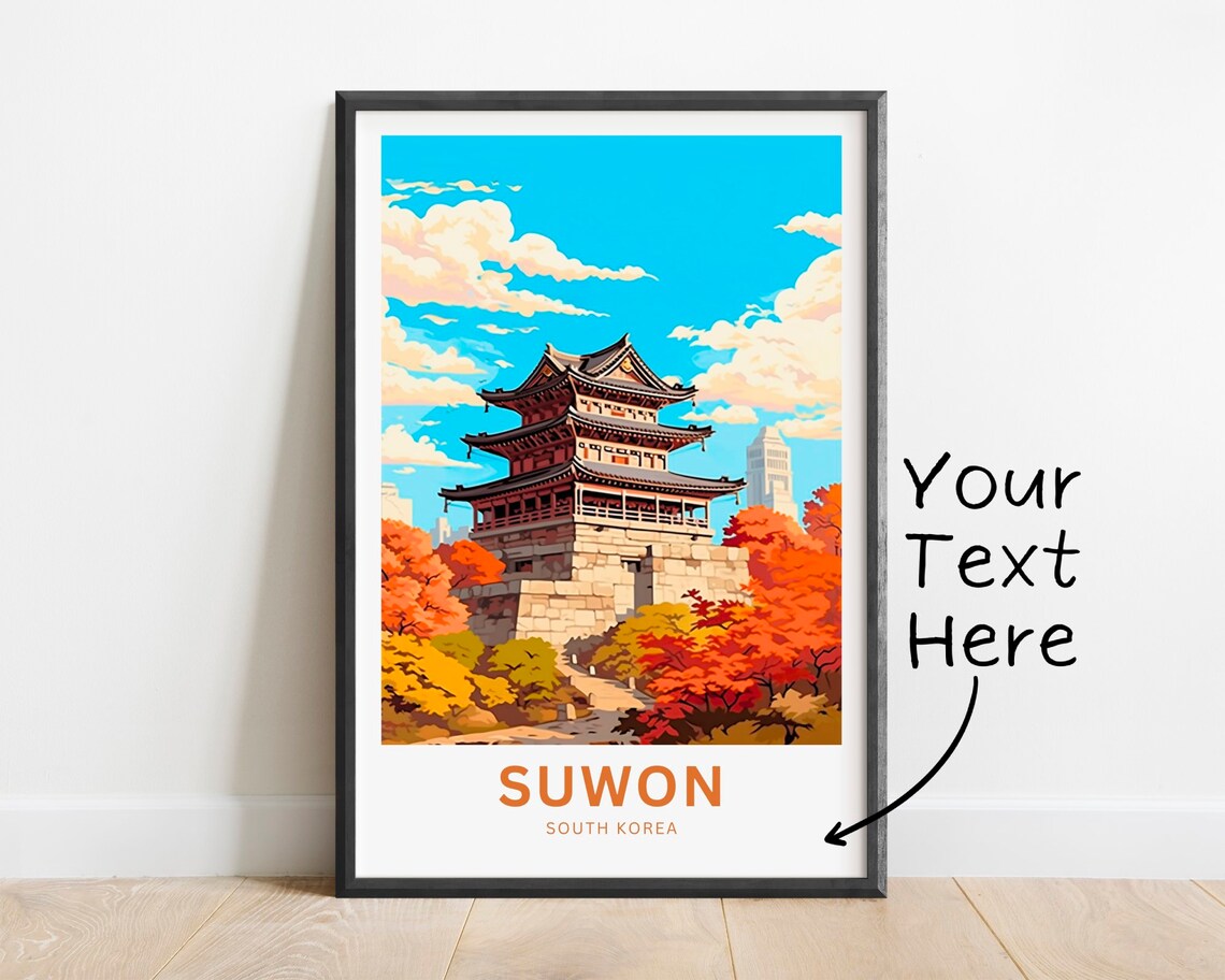 Suwon South Korea Historic Fortress Gate Autumn Foliage Custom Poster