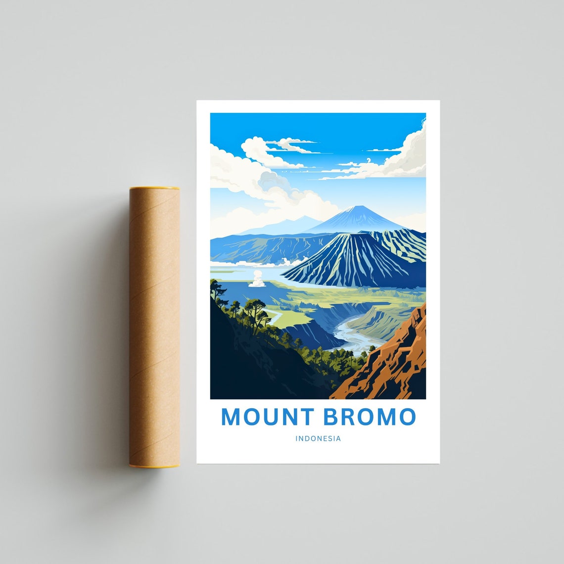 Mount Bromo Indonesia Volcano Crater Retro Style Travel Poster - Image 4