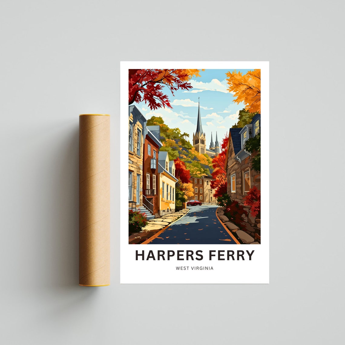 Harpers Ferry Autumn Street Red Maples Cathedral View Travel Poster - Image 4