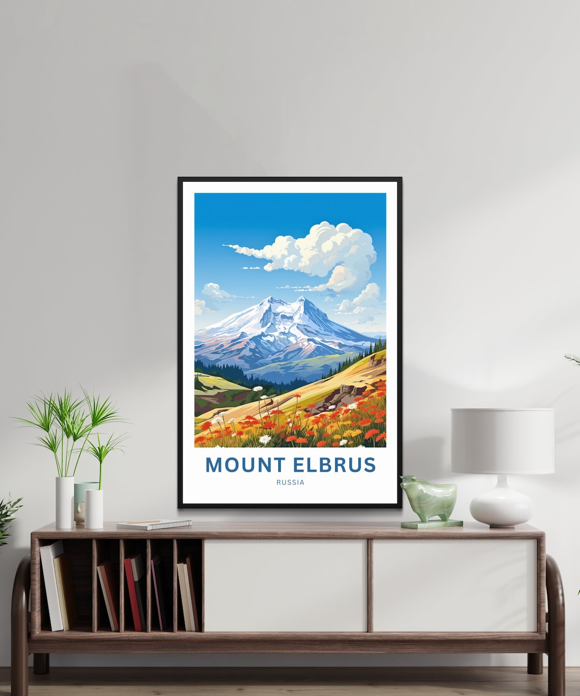 Mount Elbrus Russia Alpine Wildflowers Hillside View Travel Poster - Image 3