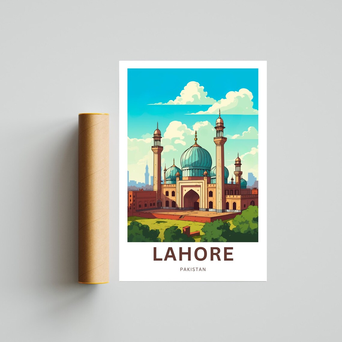 Lahore Pakistan Travel Poster Badshahi Mosque Domes Minarets Art - Image 4