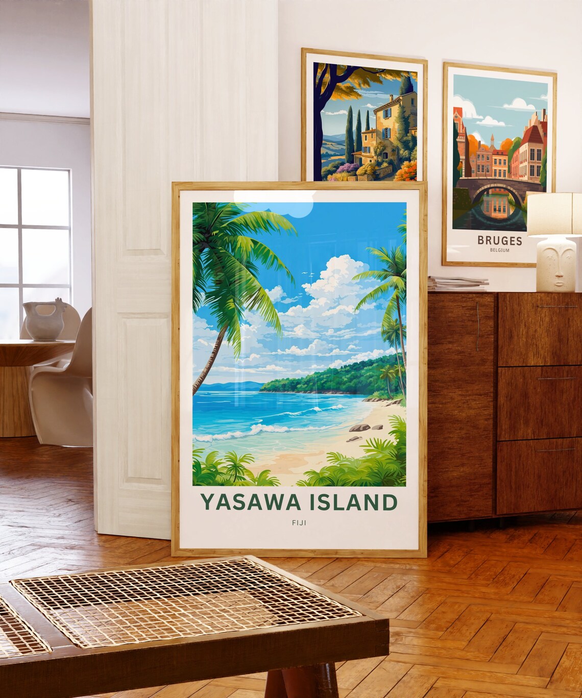 Yasawa Island Fiji Palm Framed Cove Rocky Shore Scene Poster - Image 5