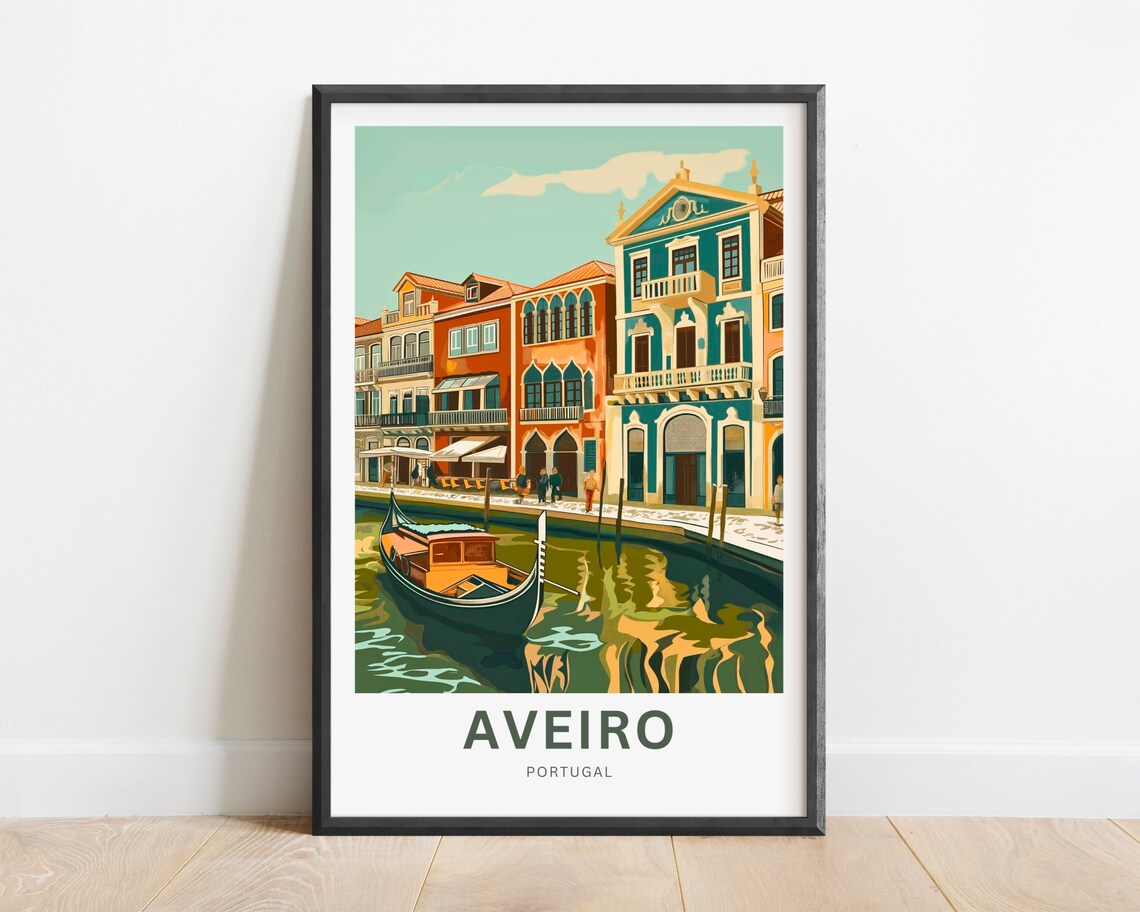Aveiro Portugal Single Gondola Green Canal Water Travel Poster