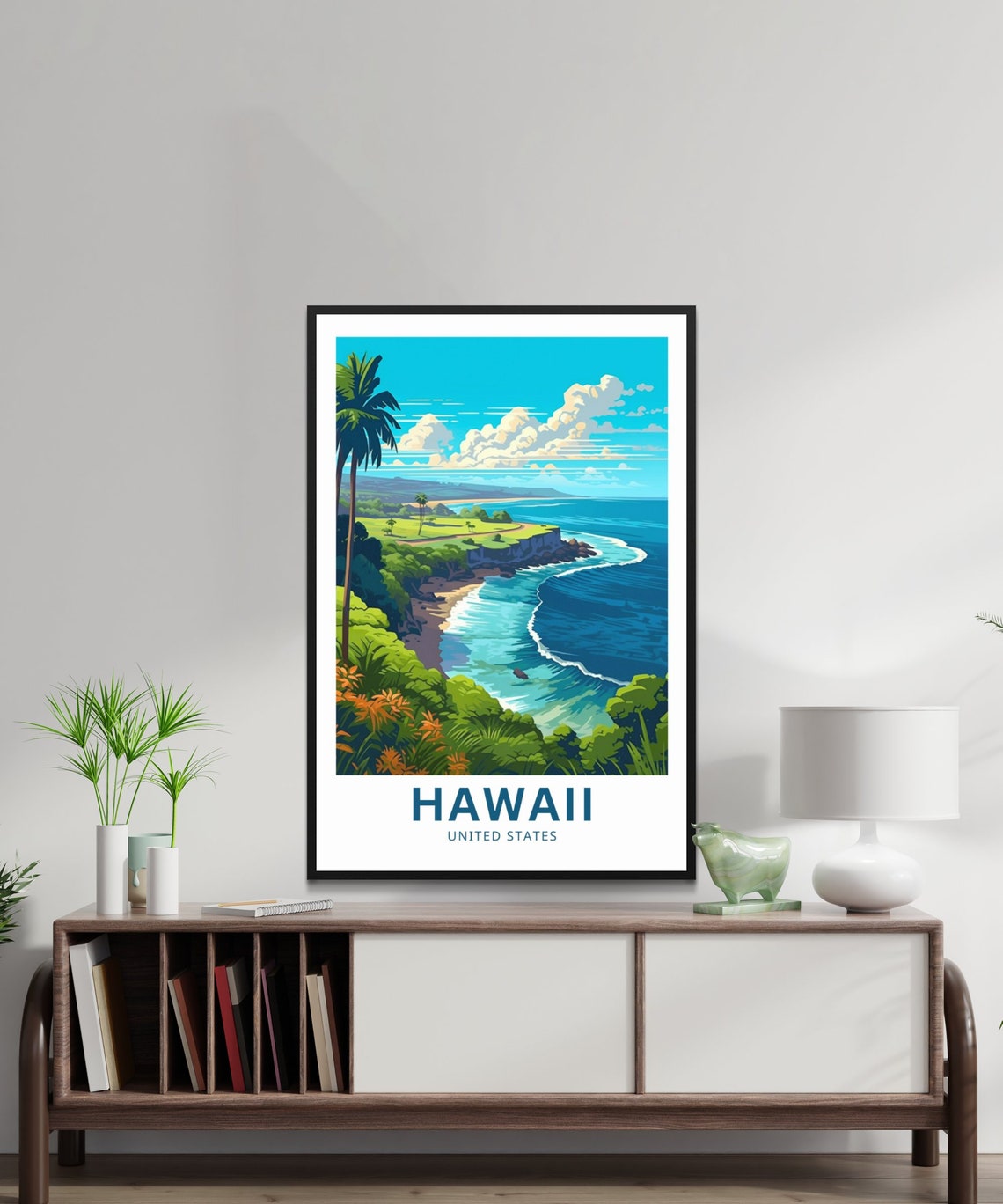 Hawaii Tropical Coastline Palms Surf Beach Travel Poster Gift - Image 2
