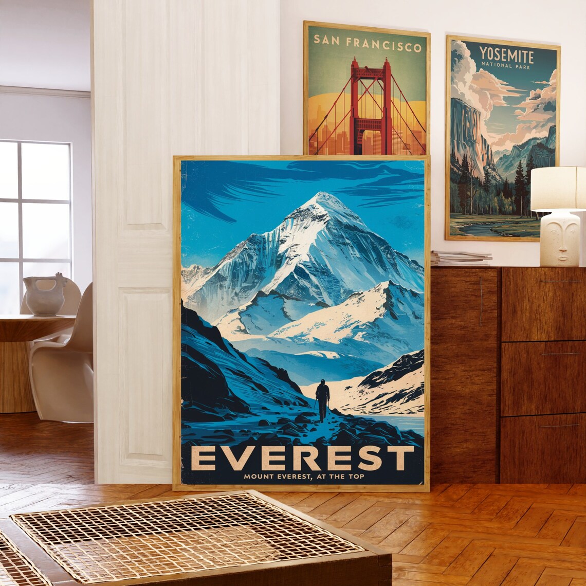 Everest At The Top Climber Rocky Ridge Blue Shadow Vintage Poster - Image 5