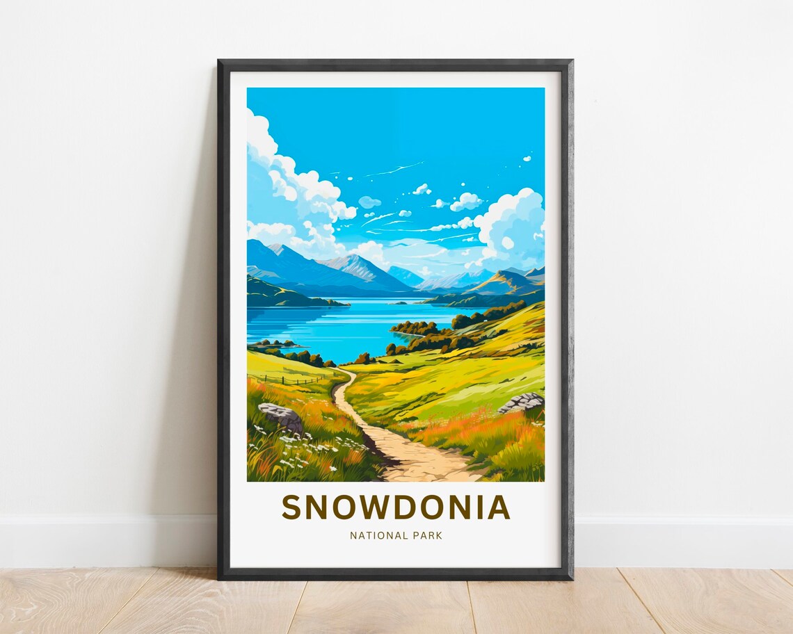 Snowdonia National Park Wales Lake Valley Hiking Travel Poster