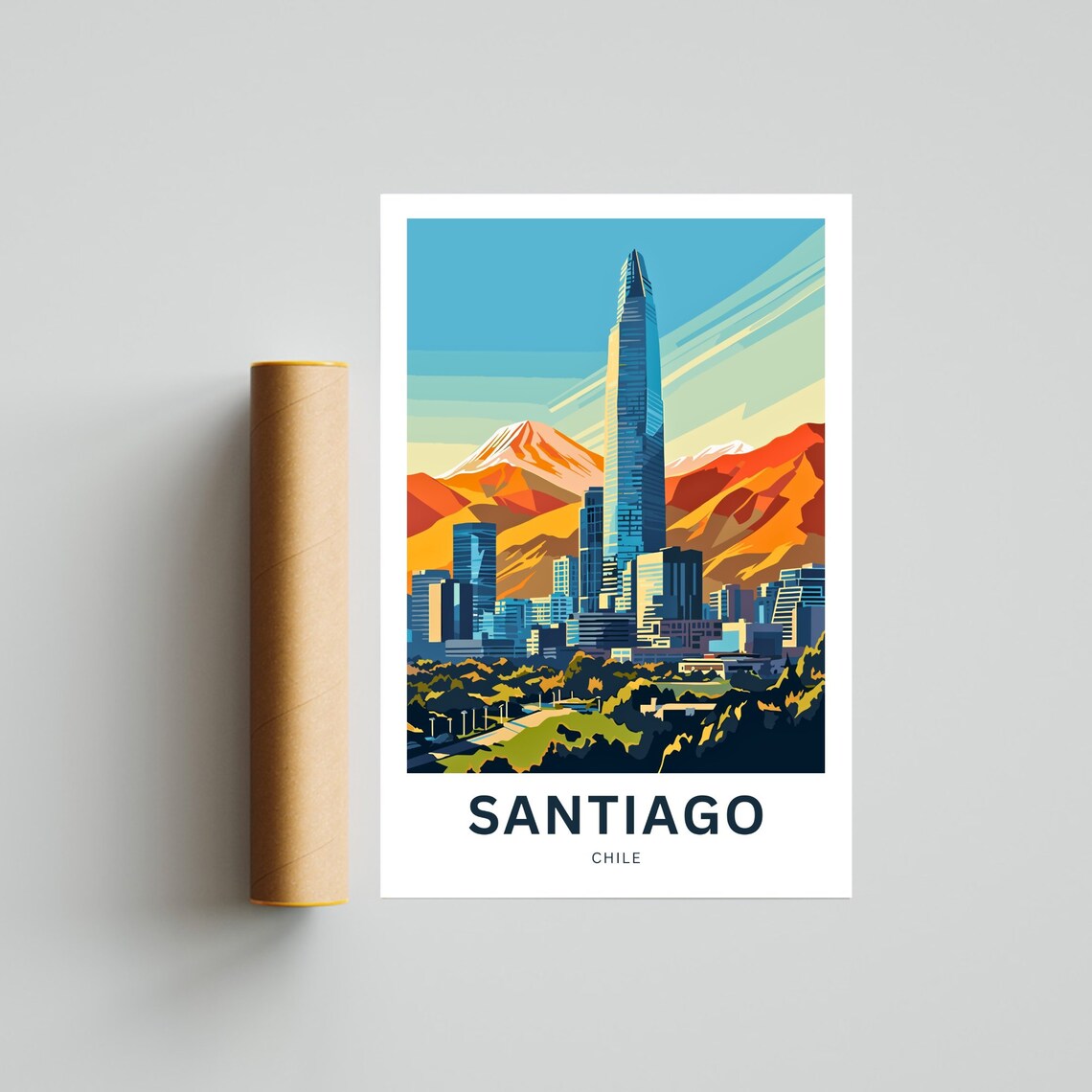 Santiago Chile Poster with Modern Skyline Against Andes Mountains - Image 4