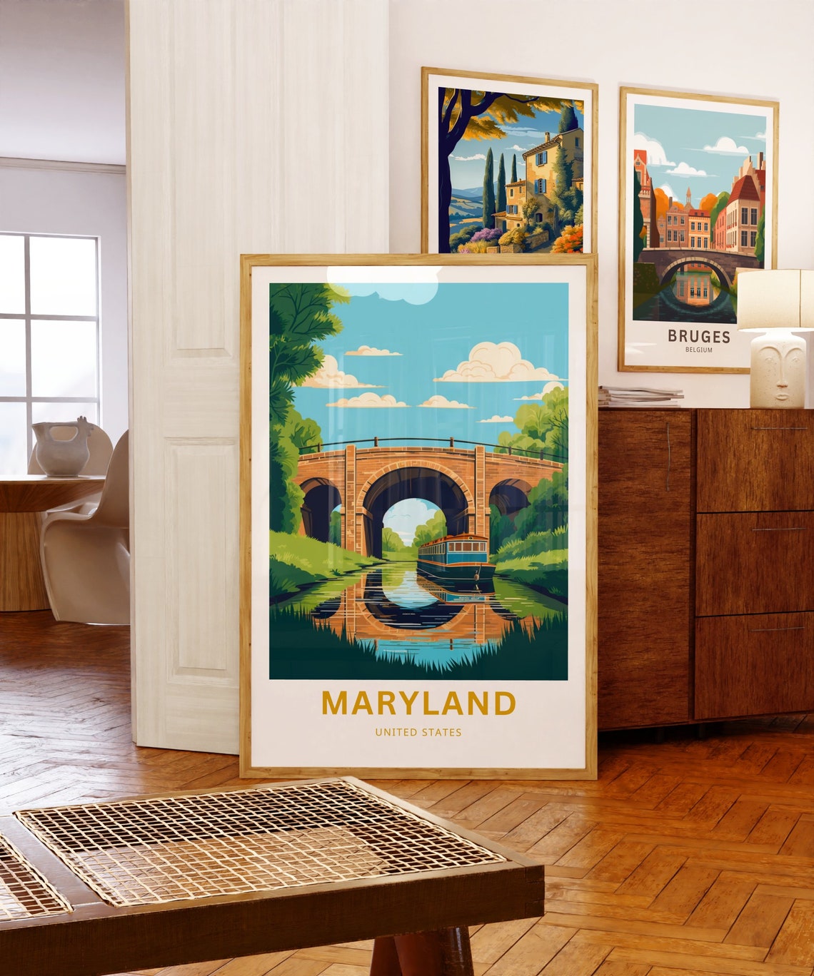 Maryland Personalized Travel Poster with Brick Aqueduct Canal Scene - Image 5