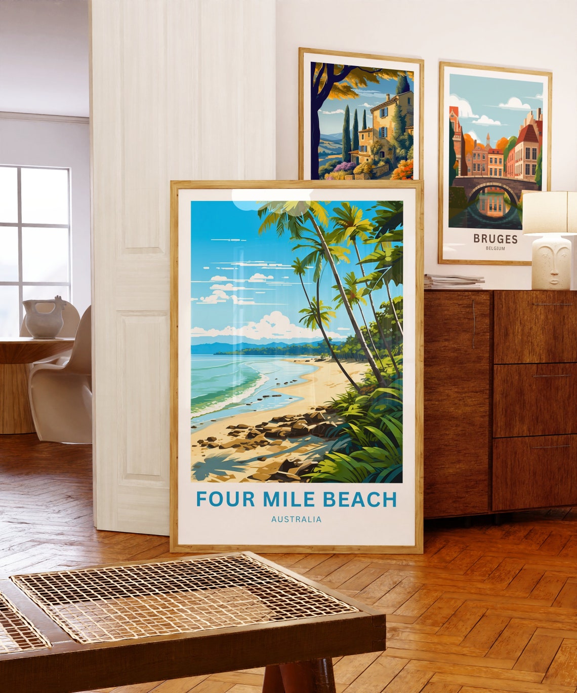 Four Mile Beach Australia Rocky Shoreline Palms Vintage Travel Poster - Image 5