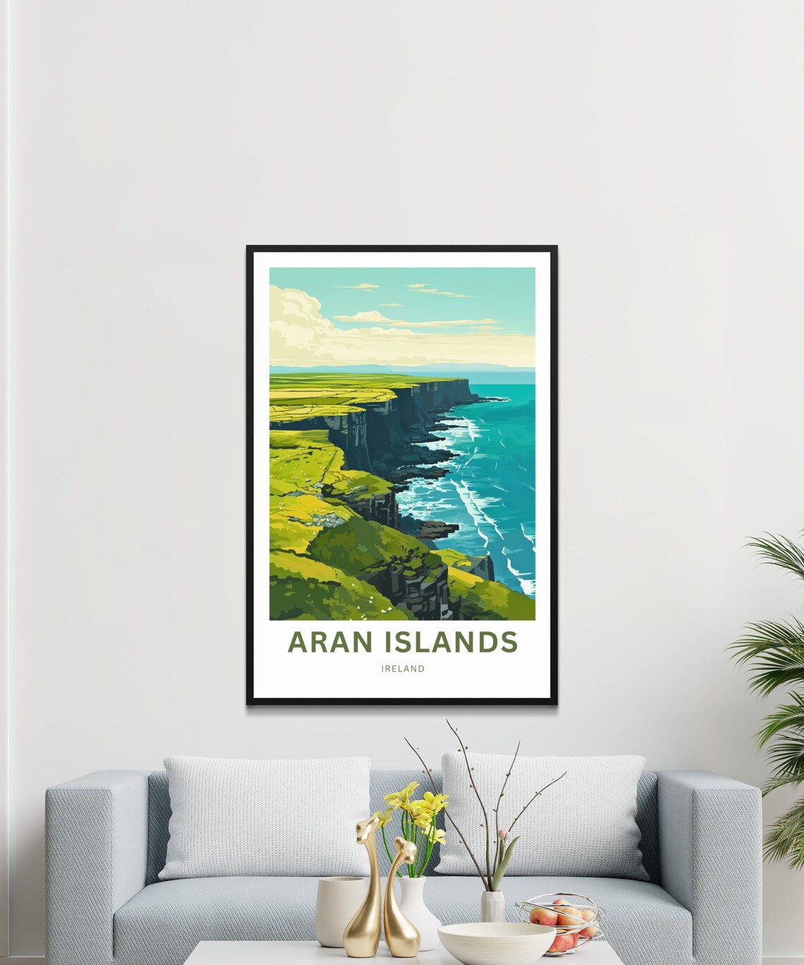 Aran Islands Ireland Teal Sky Limestone Cliff Coastline Poster - Image 3