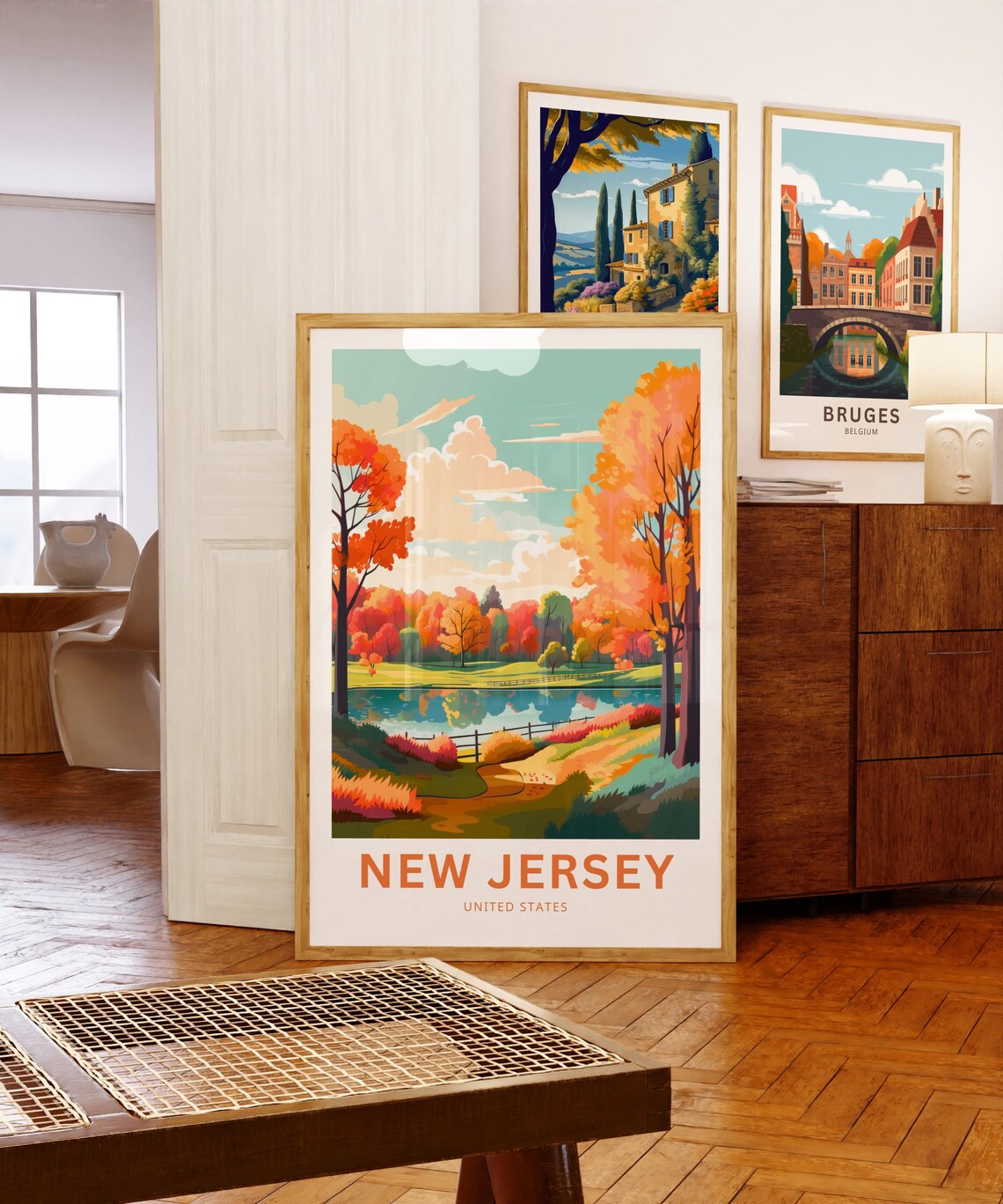 New Jersey Personalized Travel Poster Autumn Lake Custom Text Gift - Image 5