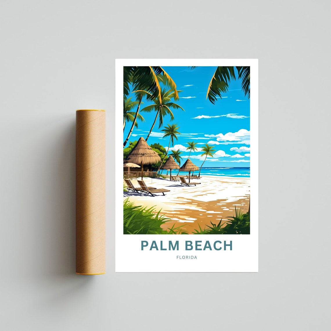 Palm Beach Florida Custom Text Beach Palm Tree Travel Poster - Image 2