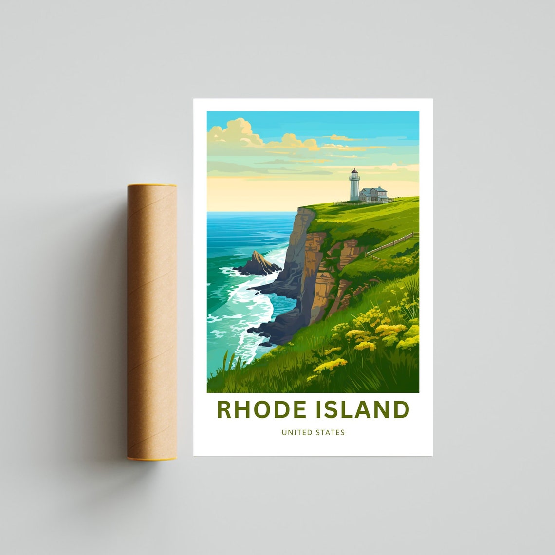 Rhode Island Lighthouse Ocean Cliffs Personalized Travel Poster - Image 4