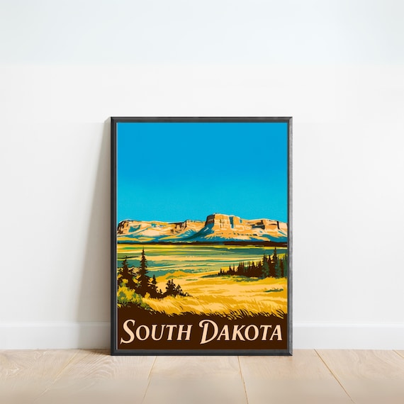 South Dakota Badlands Vintage Classic Retro Travel Art Poster