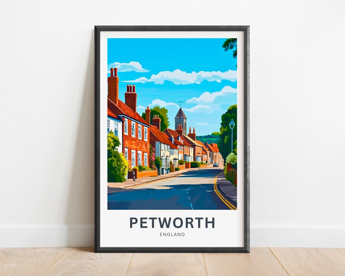 Petworth England Historic Brick Street Church Village Travel Poster