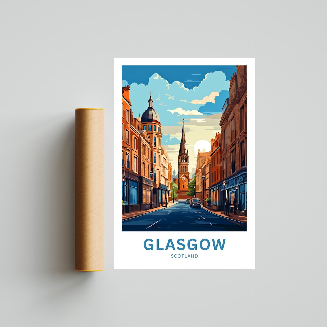Glasgow Scotland Church Spire Street Personalized Travel Poster - Image 4