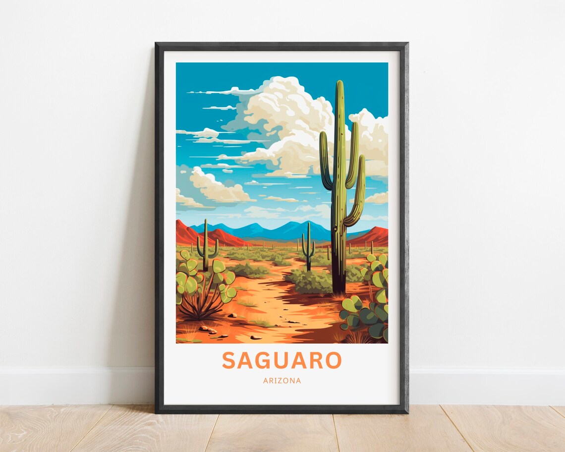 Saguaro Arizona Desert Cactus Landscape Sunshine Travel Poster