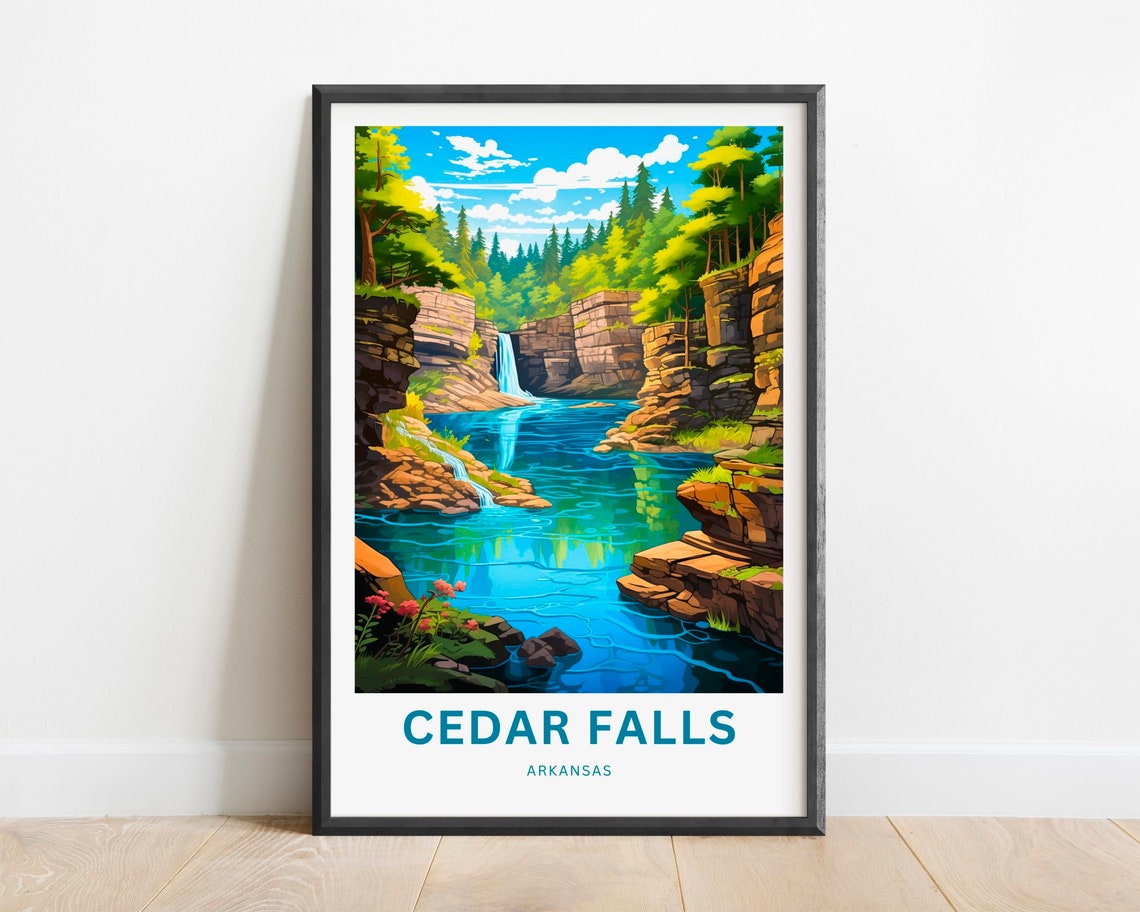 Cedar Falls Arkansas Red Rock Canyon River Falls Travel Poster