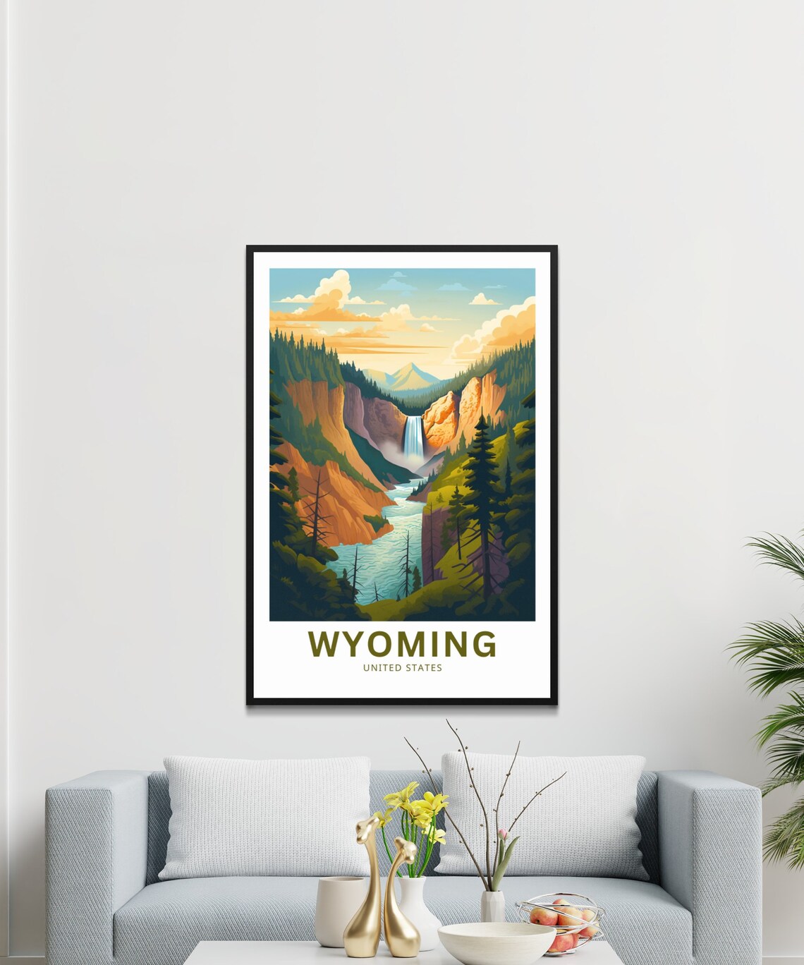 Personalized Wyoming Canyon Waterfall Vintage Travel Art Poster - Image 3