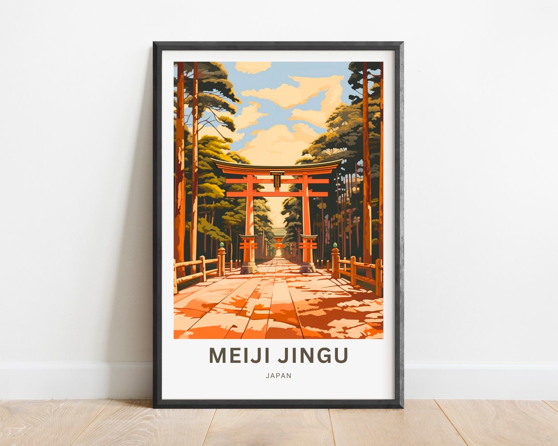 Meiji Jingu Japan Forest Torii Gate Stone Path Travel Poster