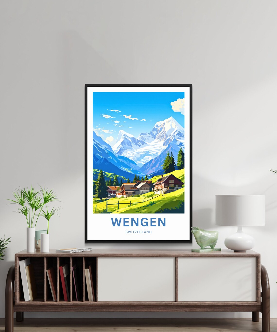 Wengen Switzerland Alpine Chalets Snow Capped Peaks Travel Poster - Image 2