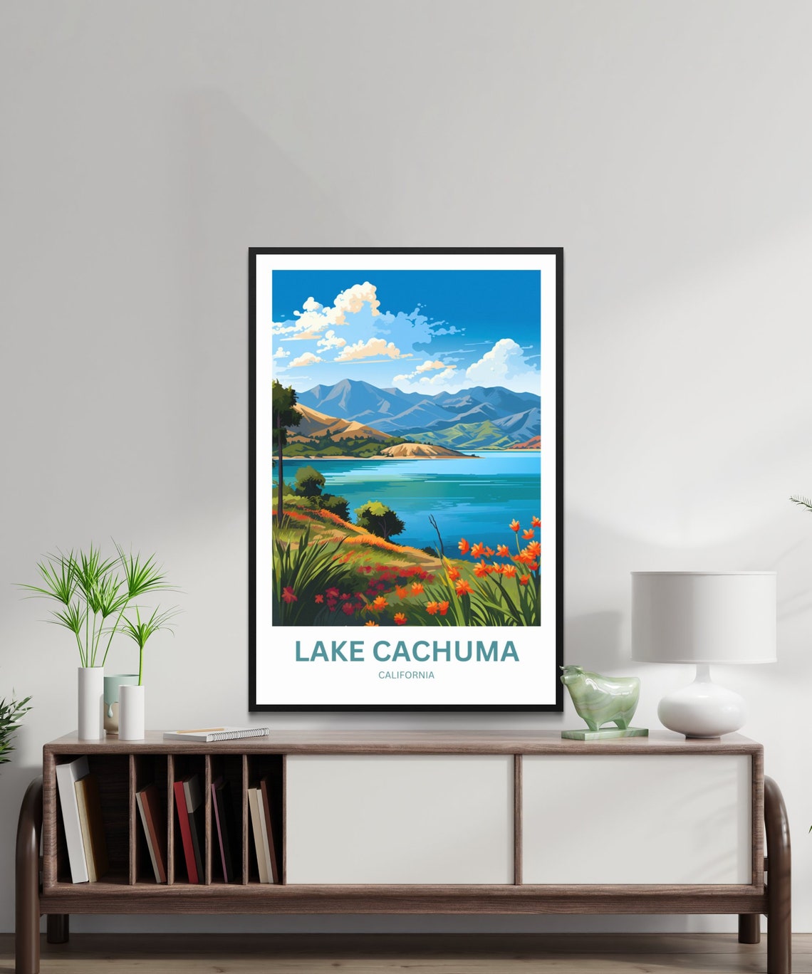 Lake Cachuma California Blue Lake Mountains Flowers Travel Poster - Image 2