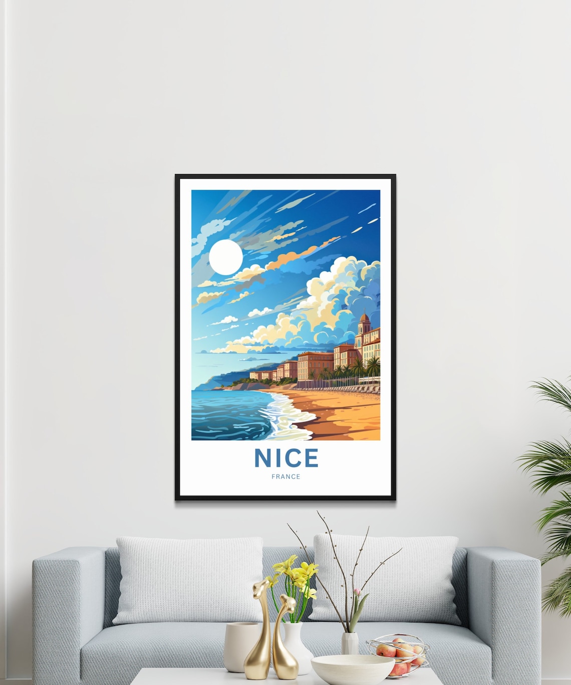 Nice France Sunny Beach Day Golden Sun Sea Waves Travel Poster - Image 3