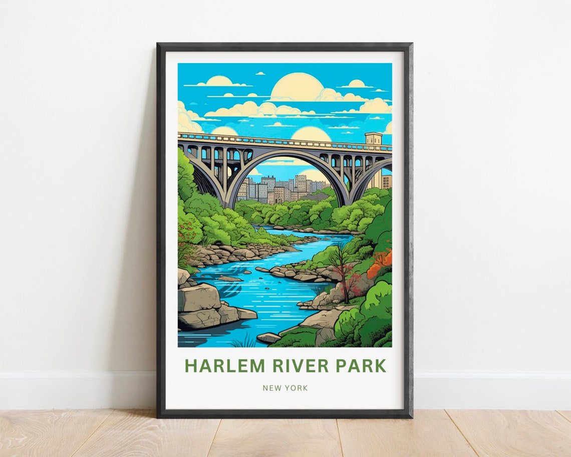 Harlem River Park New York Arch Bridge Over River Skyline Poster