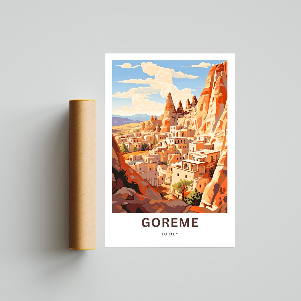 Goreme Turkey Travel Poster Cappadocia Cave Houses Valley Town View - Image 4