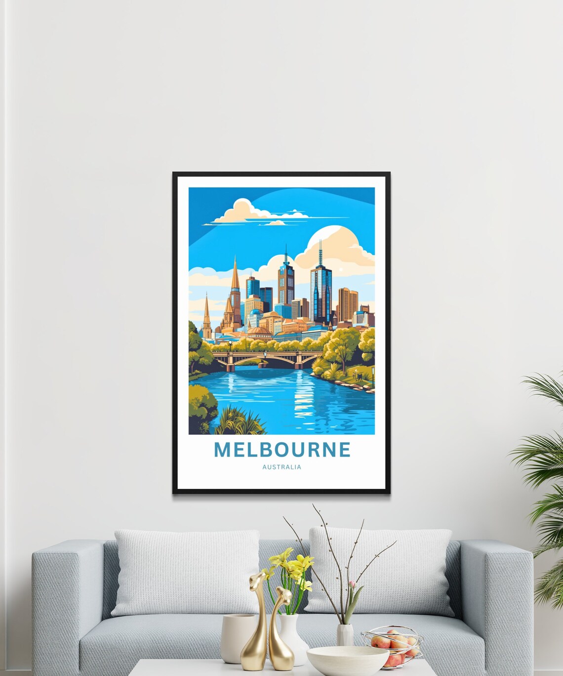 Melbourne Australia City Skyline River Bridge Parkland Travel Poster - Image 3