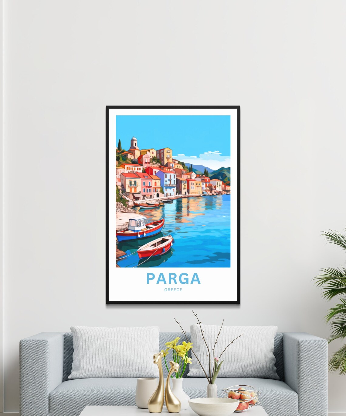 Parga Greece Colorful Fishing Harbor Boats and Houses Poster - Image 3