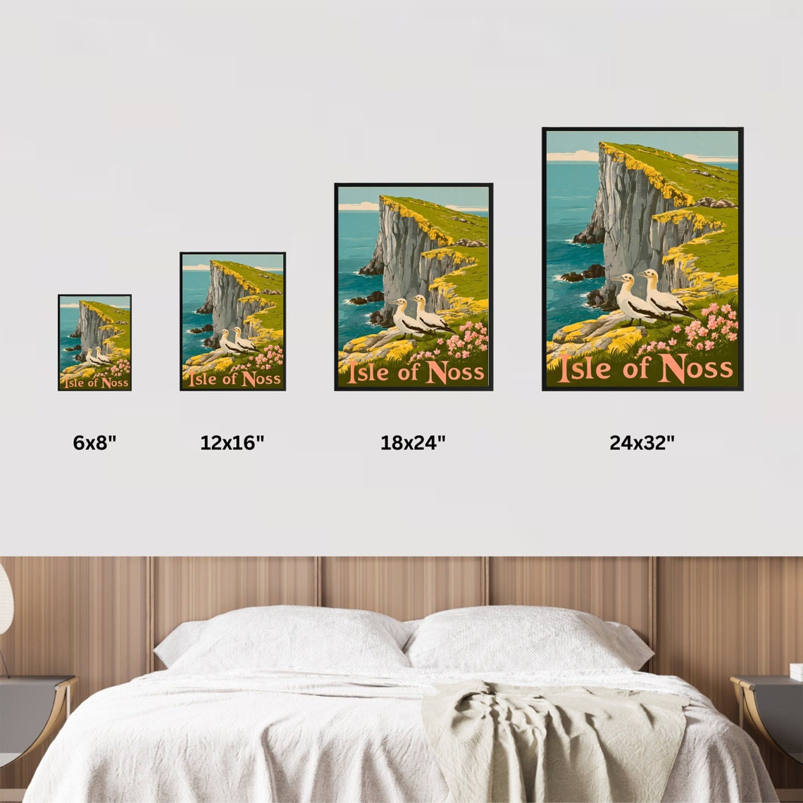 Isle of Noss Vintage Gannets Among Wildflowers Cliff Top Poster - Image 4