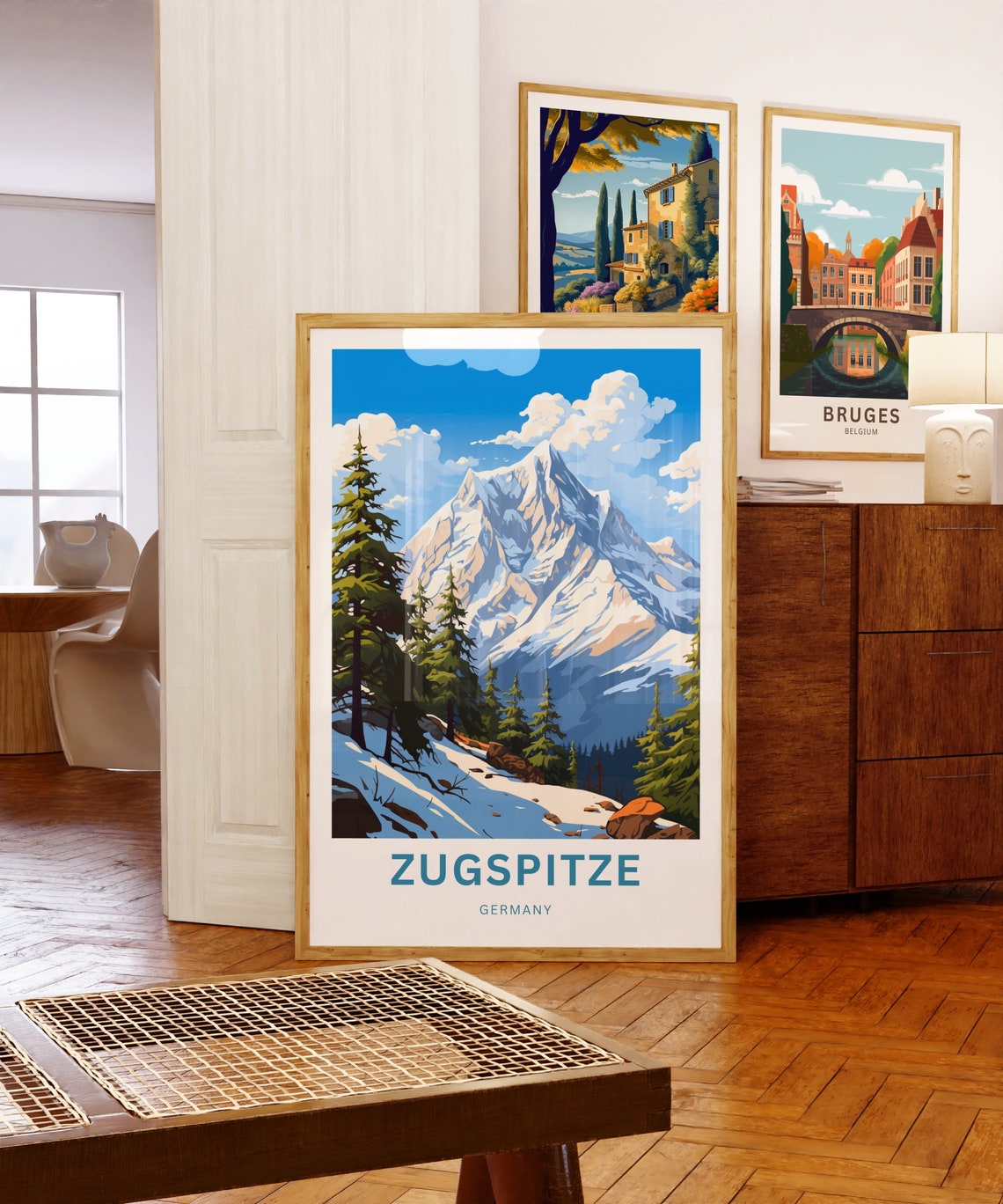 Zugspitze Germany Snowy Alpine Peak Pine Forest Travel Poster - Image 5