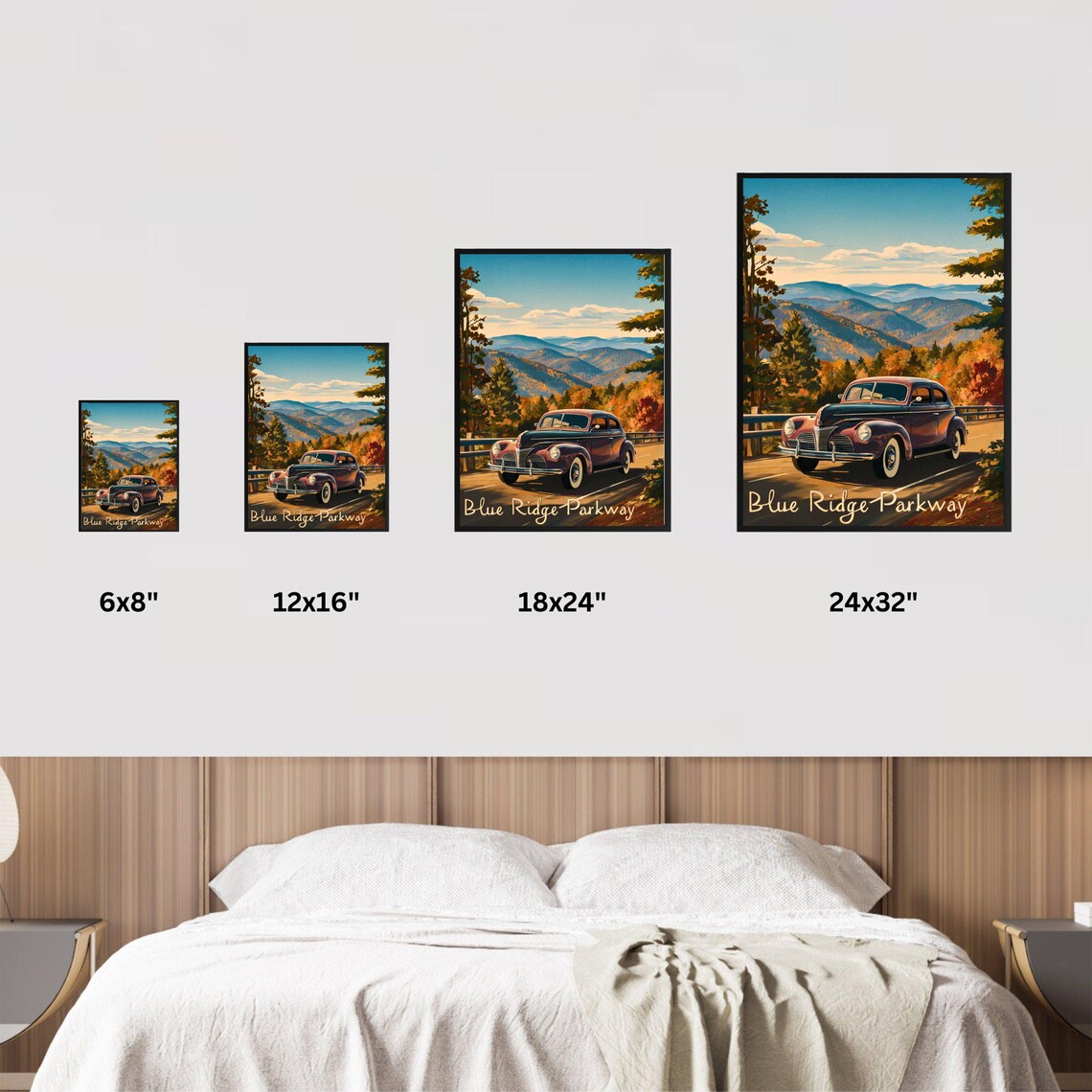Blue Ridge Parkway Golden Vintage Classic Car Scenic Travel Poster - Image 3
