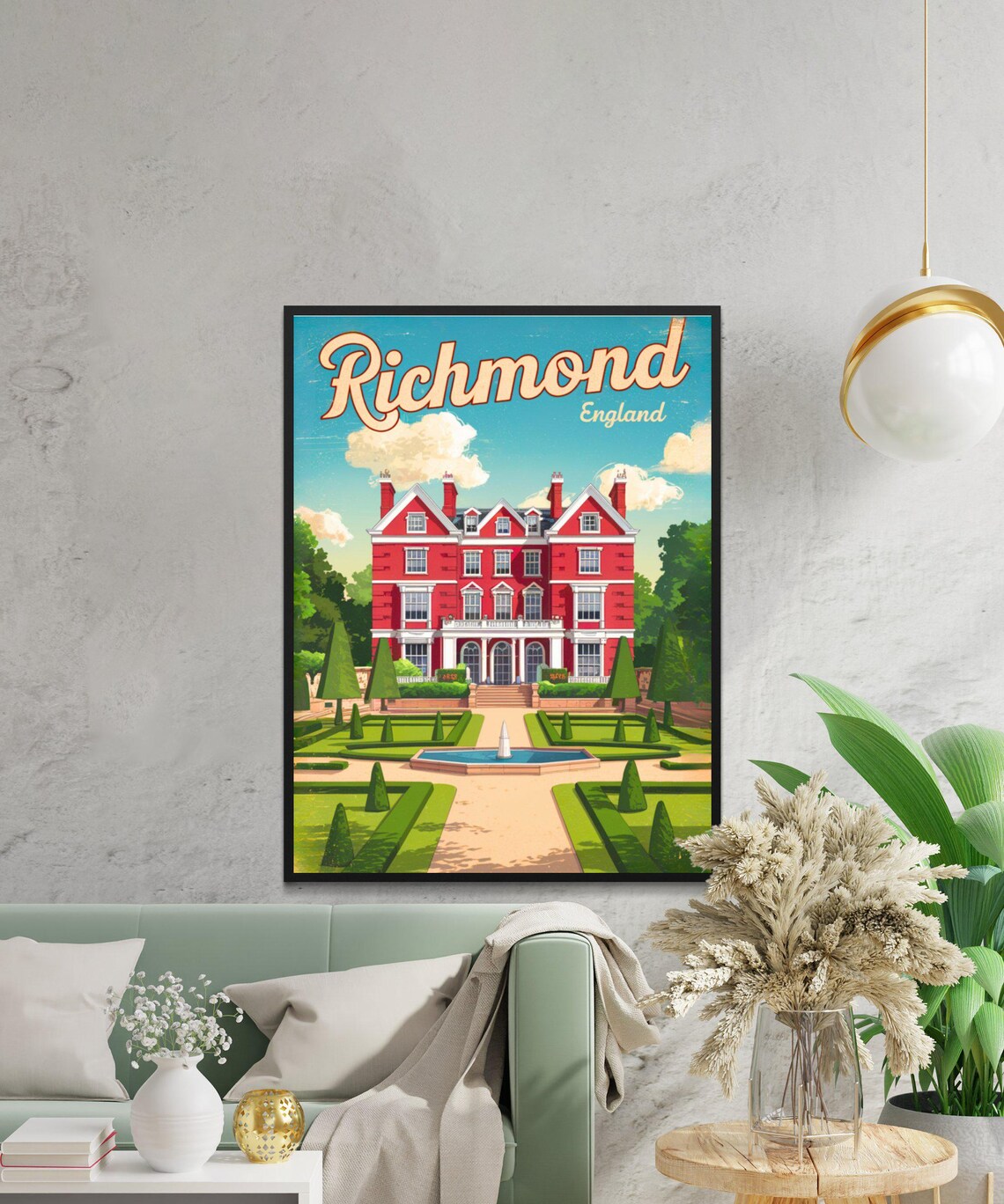Richmond England Historic Red Brick Manor Garden Art Travel Poster - Image 2