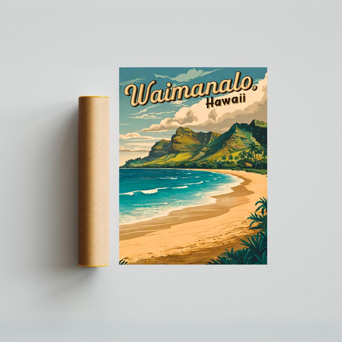 Waimanalo Vintage Travel Poster, Hawaii Travel Art - Image 4