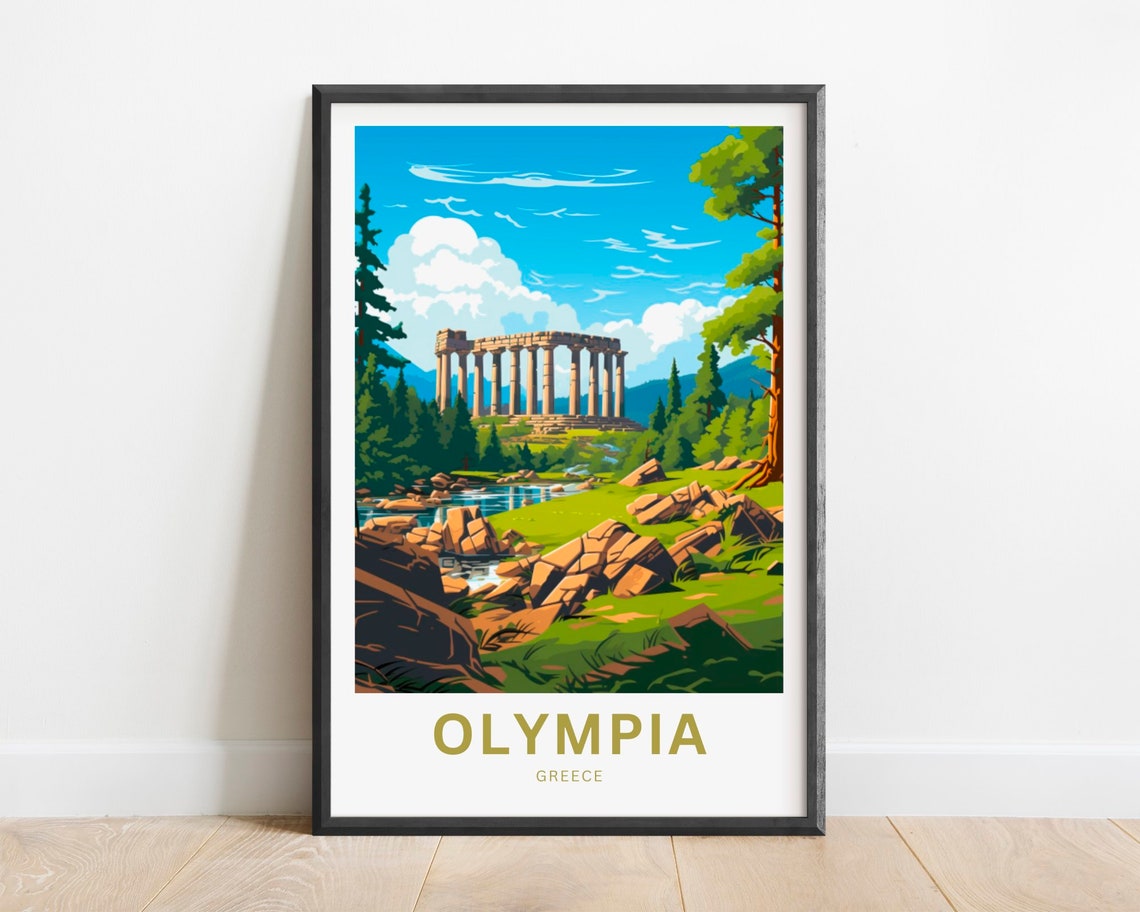 Olympia Greece Ancient Ruins Forest Stream Vintage Travel Poster