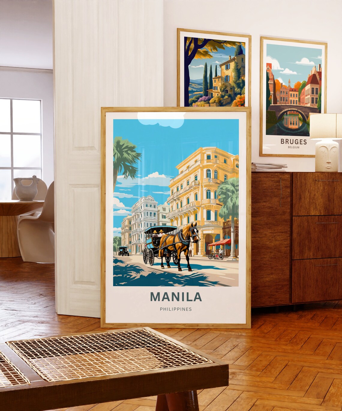 Manila Philippines Horse Carriage Historic Street Scene Art Poster - Image 5
