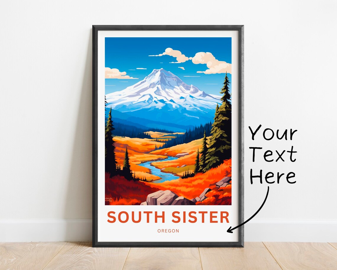 Personalized South Sister Oregon Autumn Meadow View Travel Poster