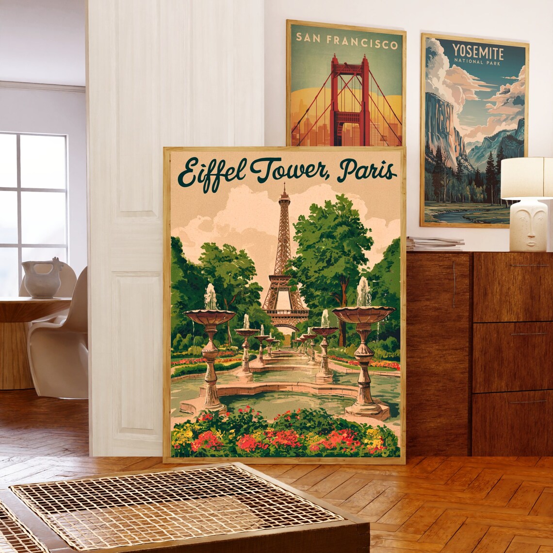 Eiffel Tower Paris Vintage Garden Fountains Retro Travel Poster - Image 5