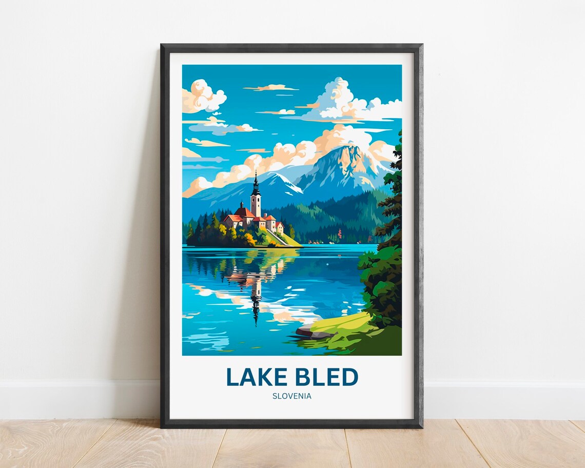 Lake Bled Slovenia Mirror Lake Reflection Island Church Travel Poster