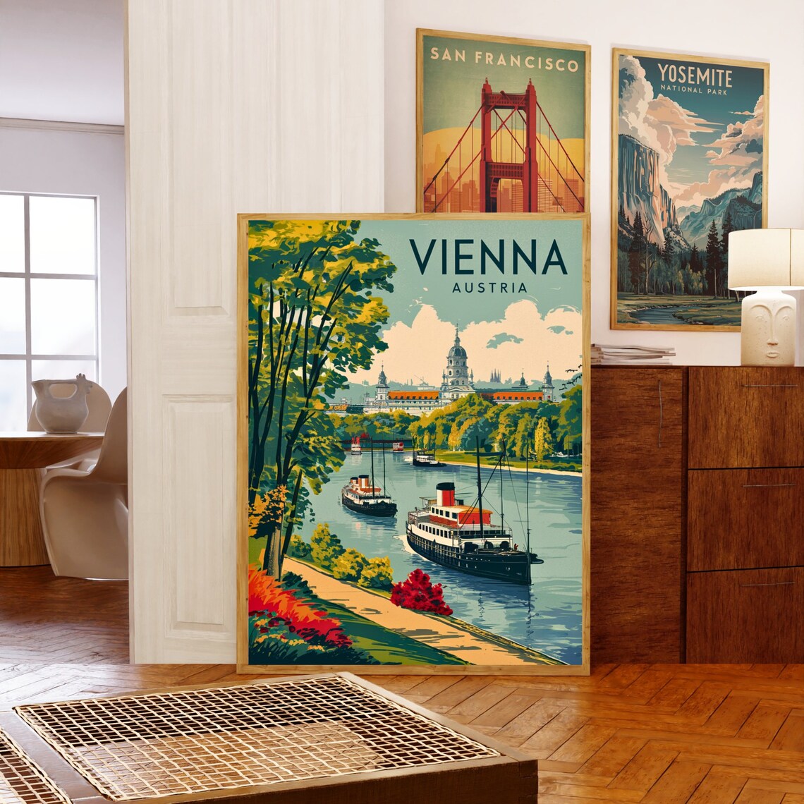 Vienna Austria Vintage Danube Steamboat Riverside Walk Travel Poster - Image 5