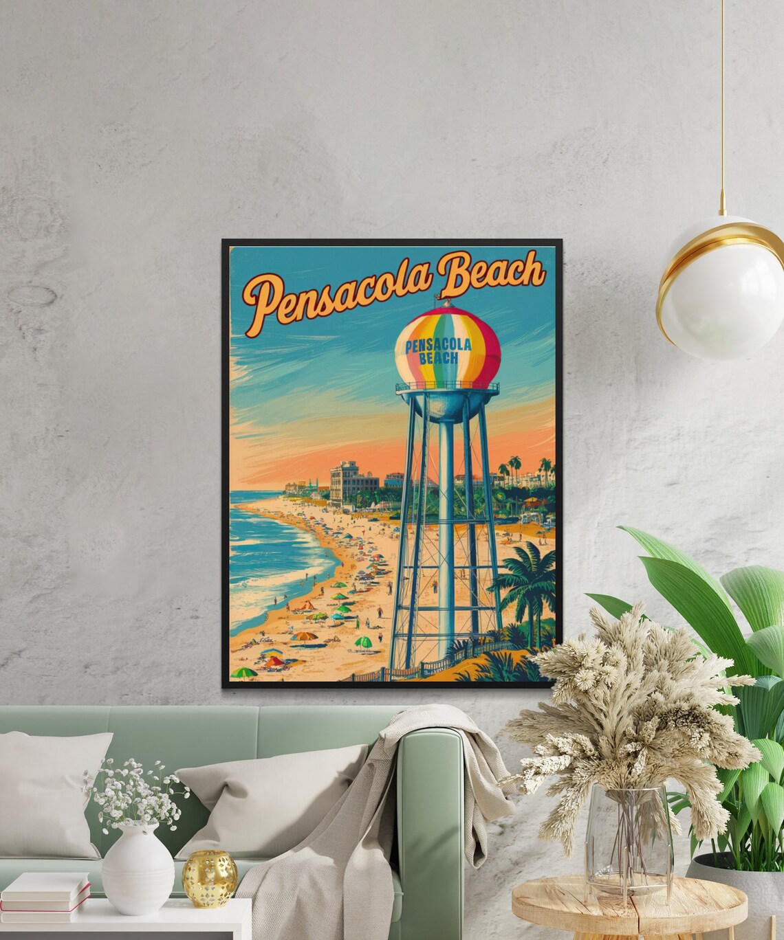Pensacola Beach Florida Vintage Water Tower at Golden Sunset Poster - Image 3