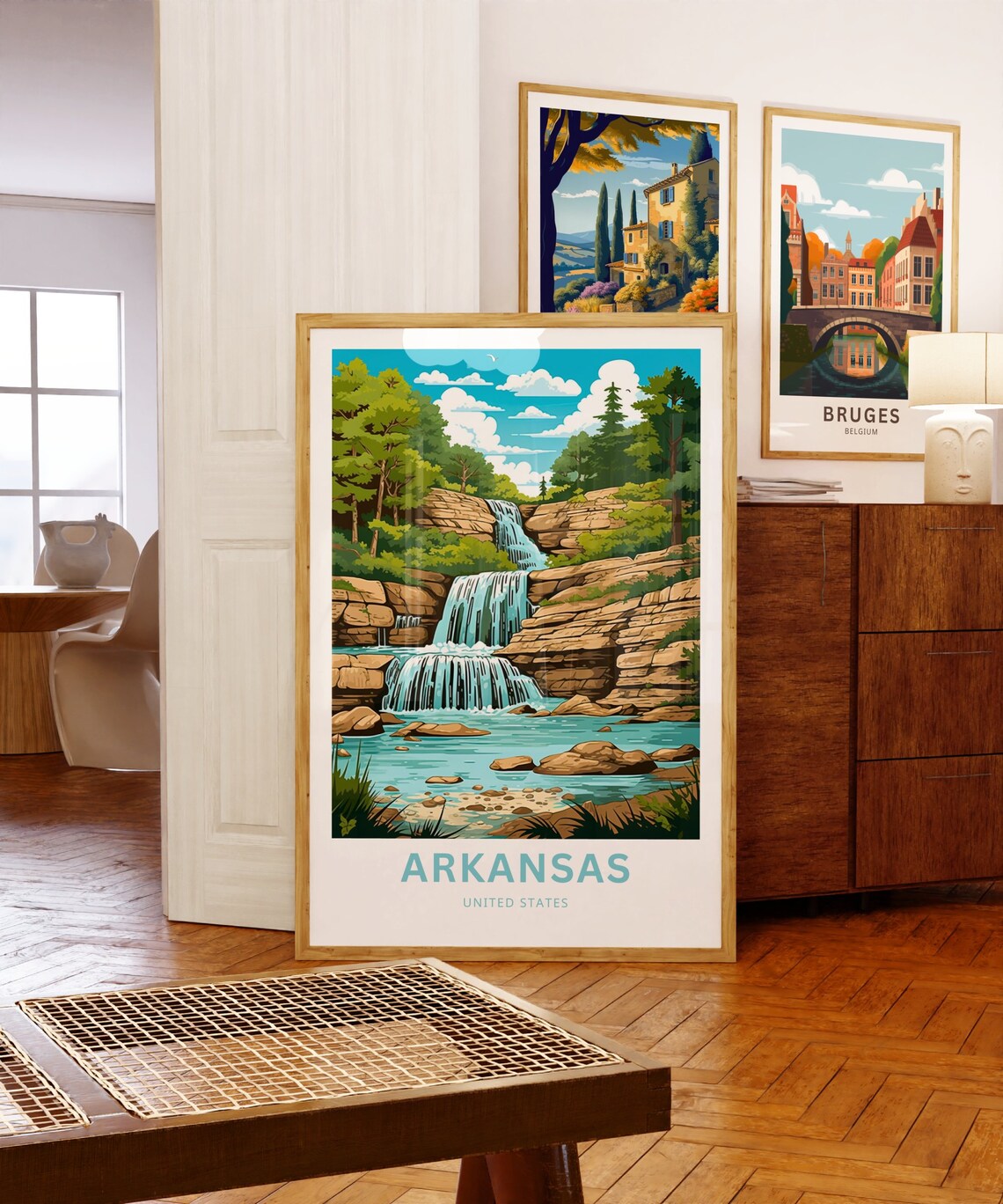 Arkansas USA Beautiful Tiered Waterfall Woodland Nature Poster - Image 5