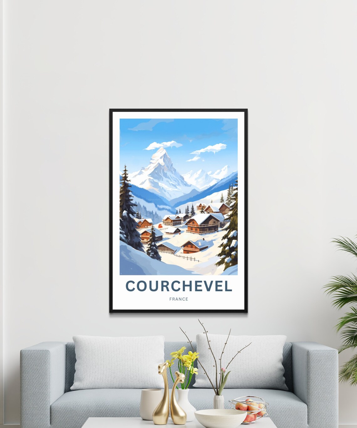 Courchevel France Snowy Chalet Village Personalized Travel Poster - Image 3