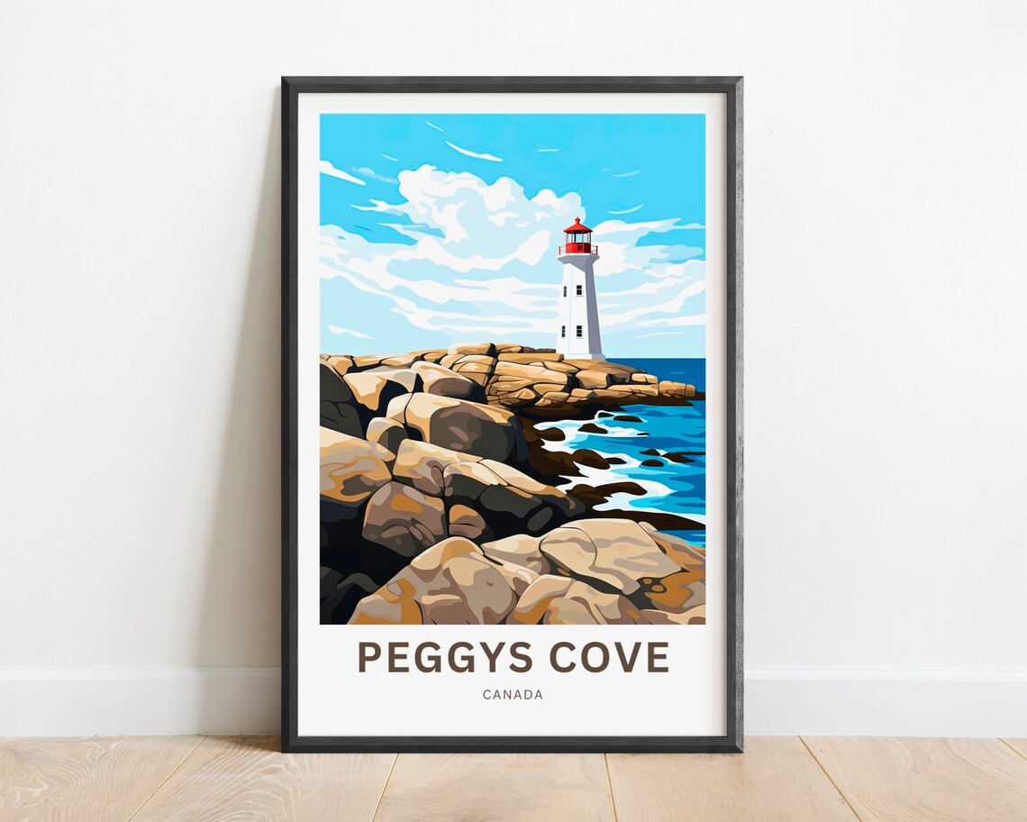 Peggys Cove Canada Lighthouse Rocky Shore Vintage Travel Poster