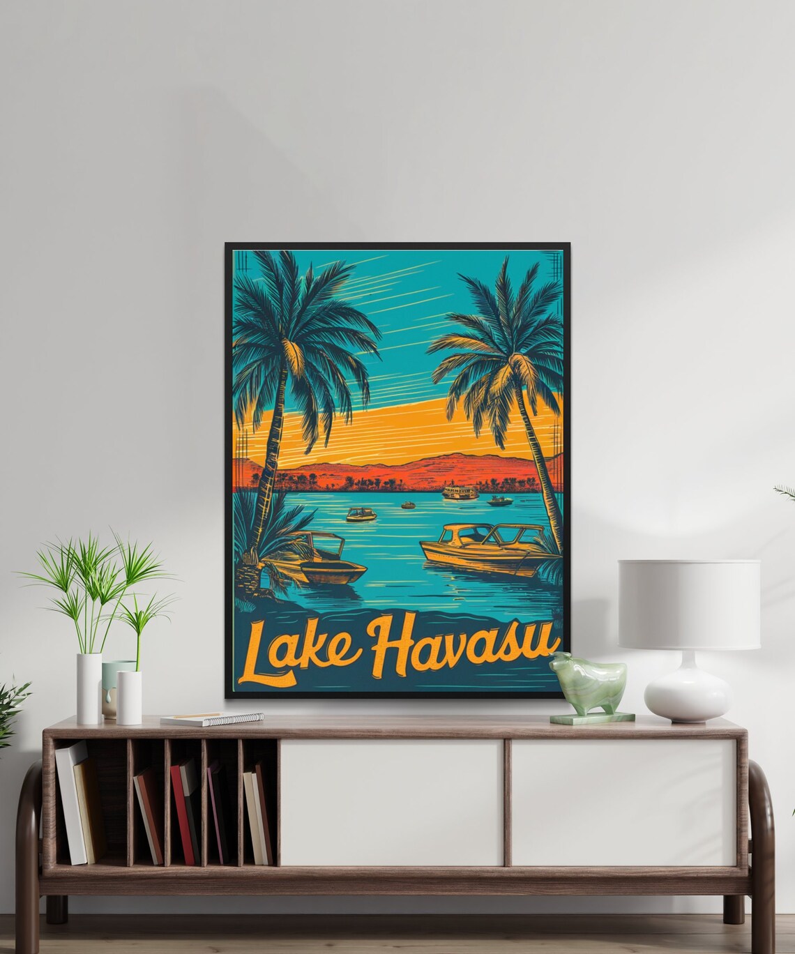 Lake Havasu Sunset Boats Palm Trees Desert Lake Travel Poster - Image 2