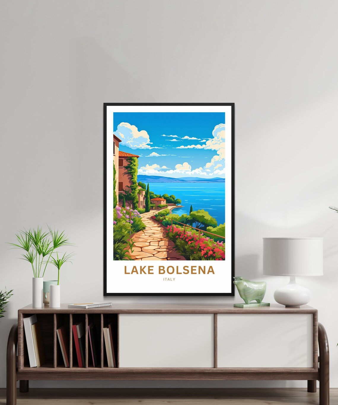 Lake Bolsena Italy Stone Path Villas and Cypress Travel Poster - Image 3